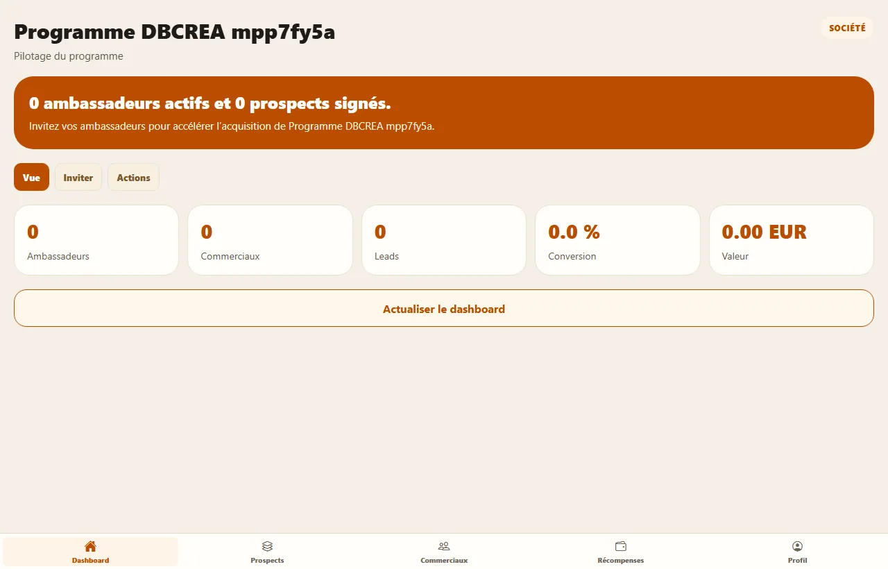 Application de parrainage DBCREA avec suivi des prospects